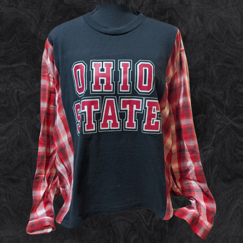 Upcycled Flannel Sleeve Crewneck