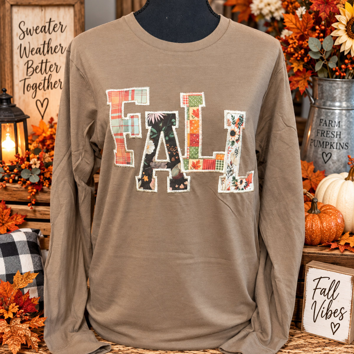 Patchwork FALL Appliqué Long Sleeve Shirt
