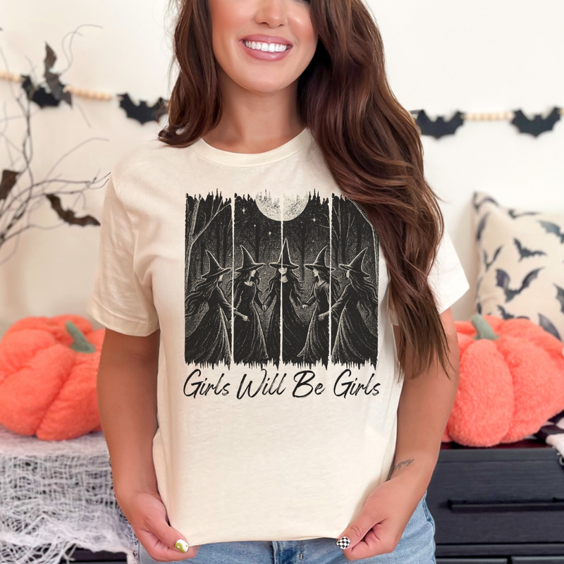 Girls Will Be Girls – Vintage Witch Tee -  Feminist Halloween Shirt