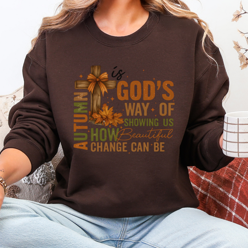 "Autumn is God's Way" Crewneck Sweatshirt | Fall Christian Graphic DTF
