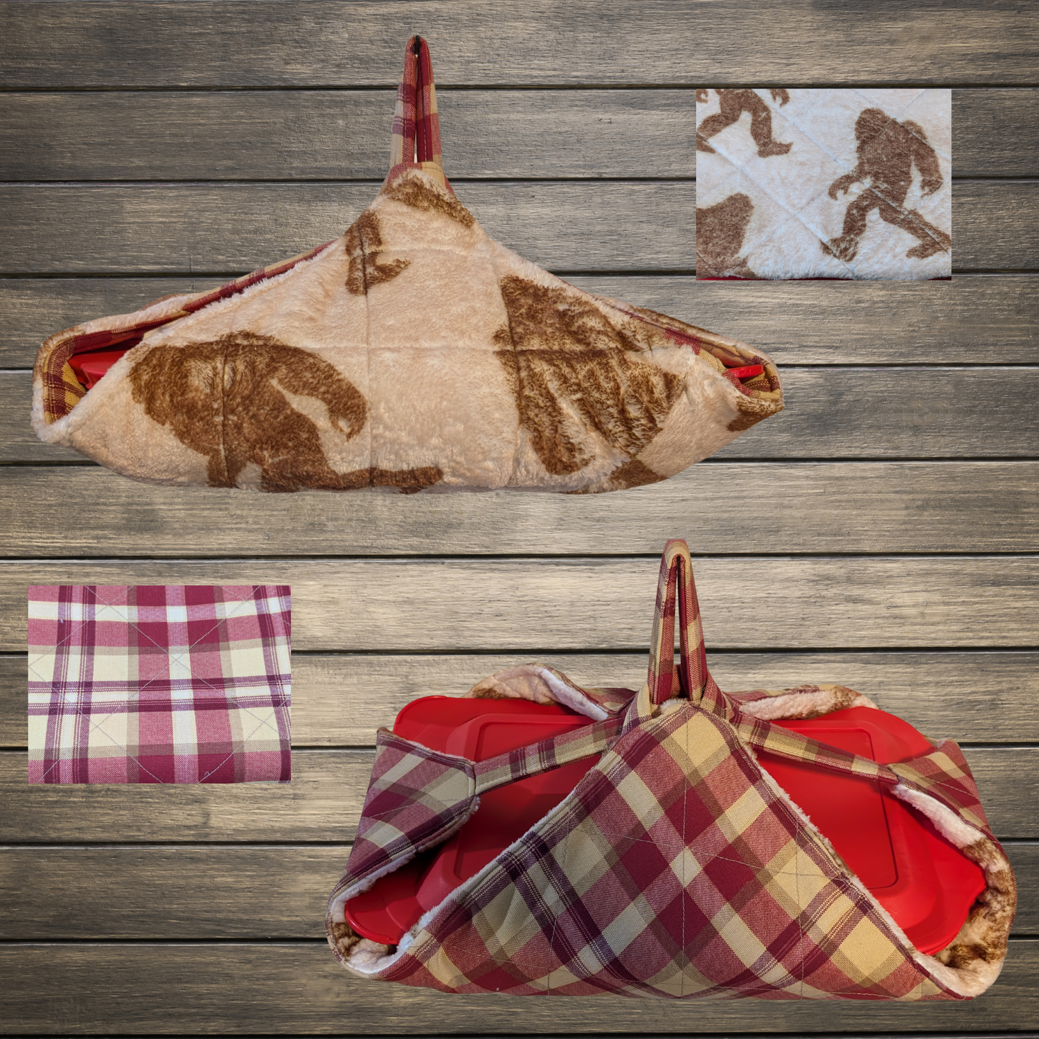 Reversible Dish Carrier – Bigfoot Fleece, Plaid & Protective Pad in One