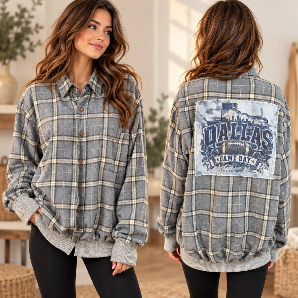 One-of-a-Kind Upcycled Dallas Game Day Flannel – Large Tall
