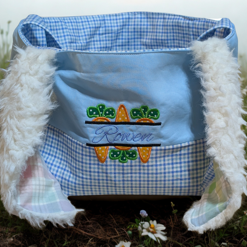 Reversible Easter Basket with Pocket Eggs – Optional Name Embroidery