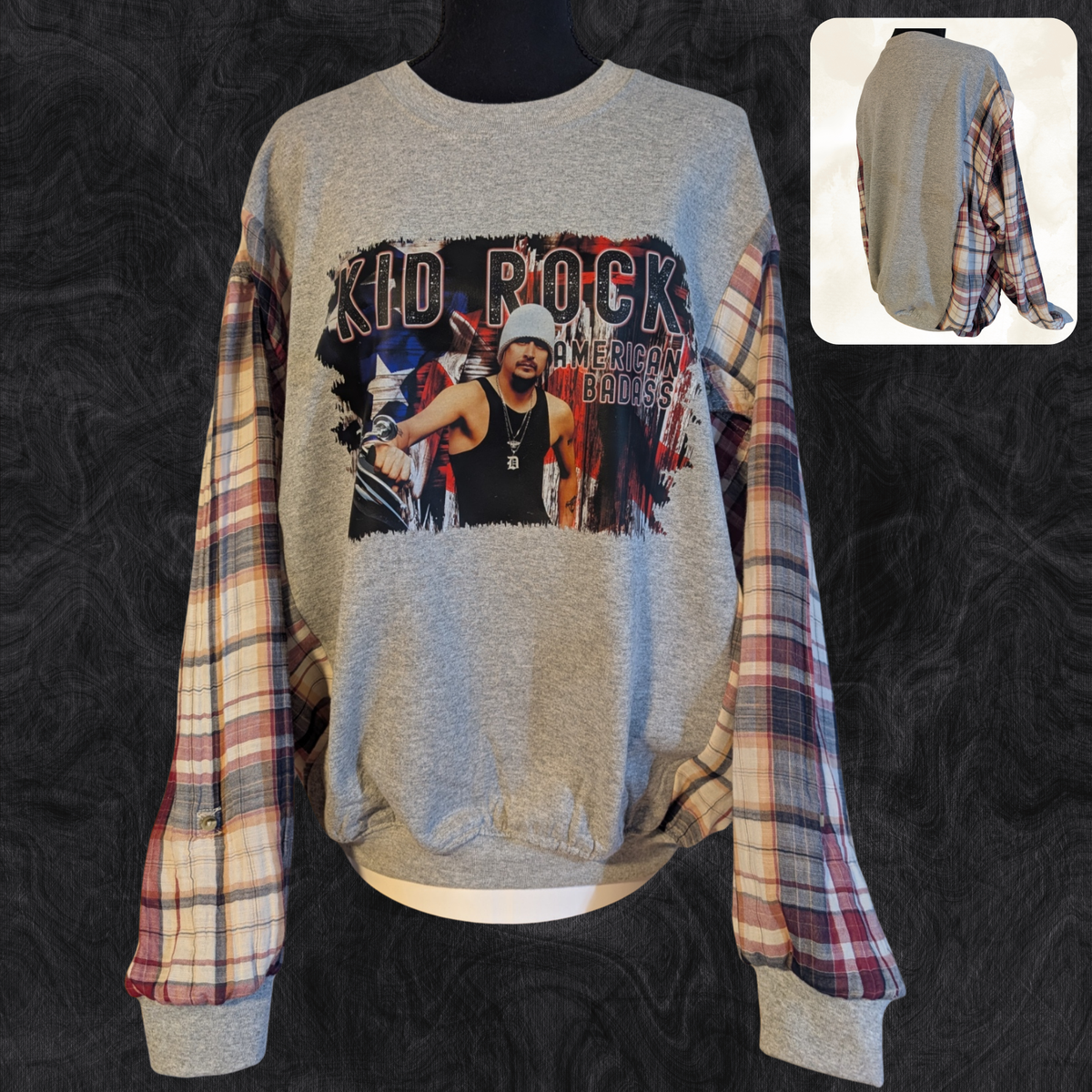 Upcycled Flannel Sleeve Crewneck