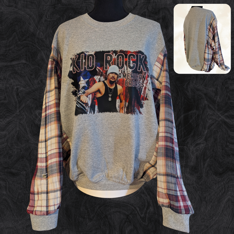 Upcycled Flannel Sleeve Crewneck