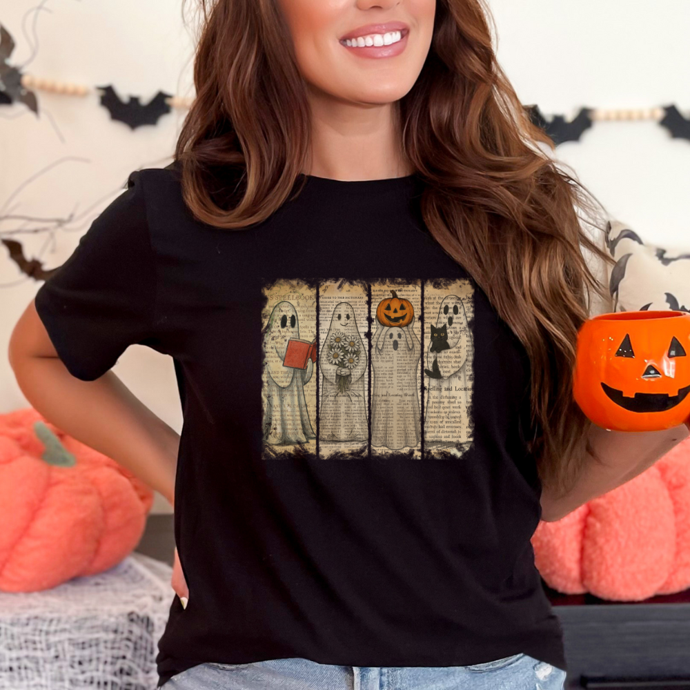 Newspaper Ghost Tee – Vintage Halloween Shirt with Retro Print