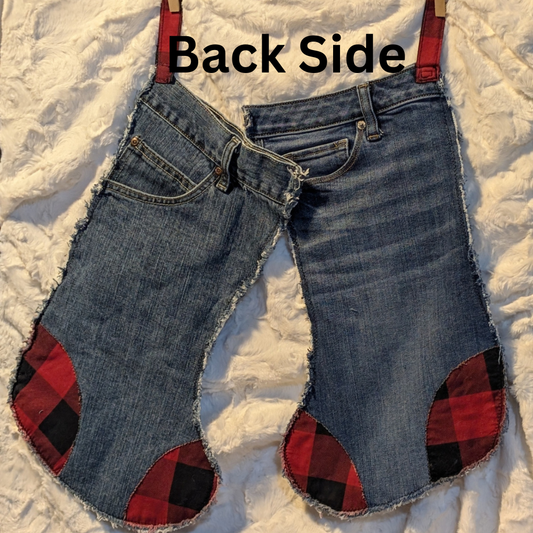 Personalized Denim Christmas Stocking – Upcycled Jeans with Plaid Accents