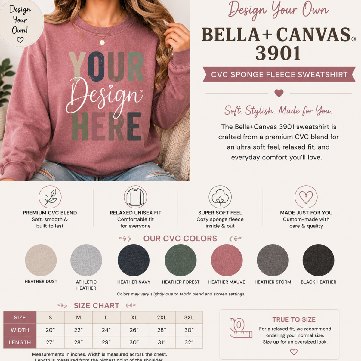 Design Your Own | Bella+Canvas 3901 CVC Custom Sweatshirt