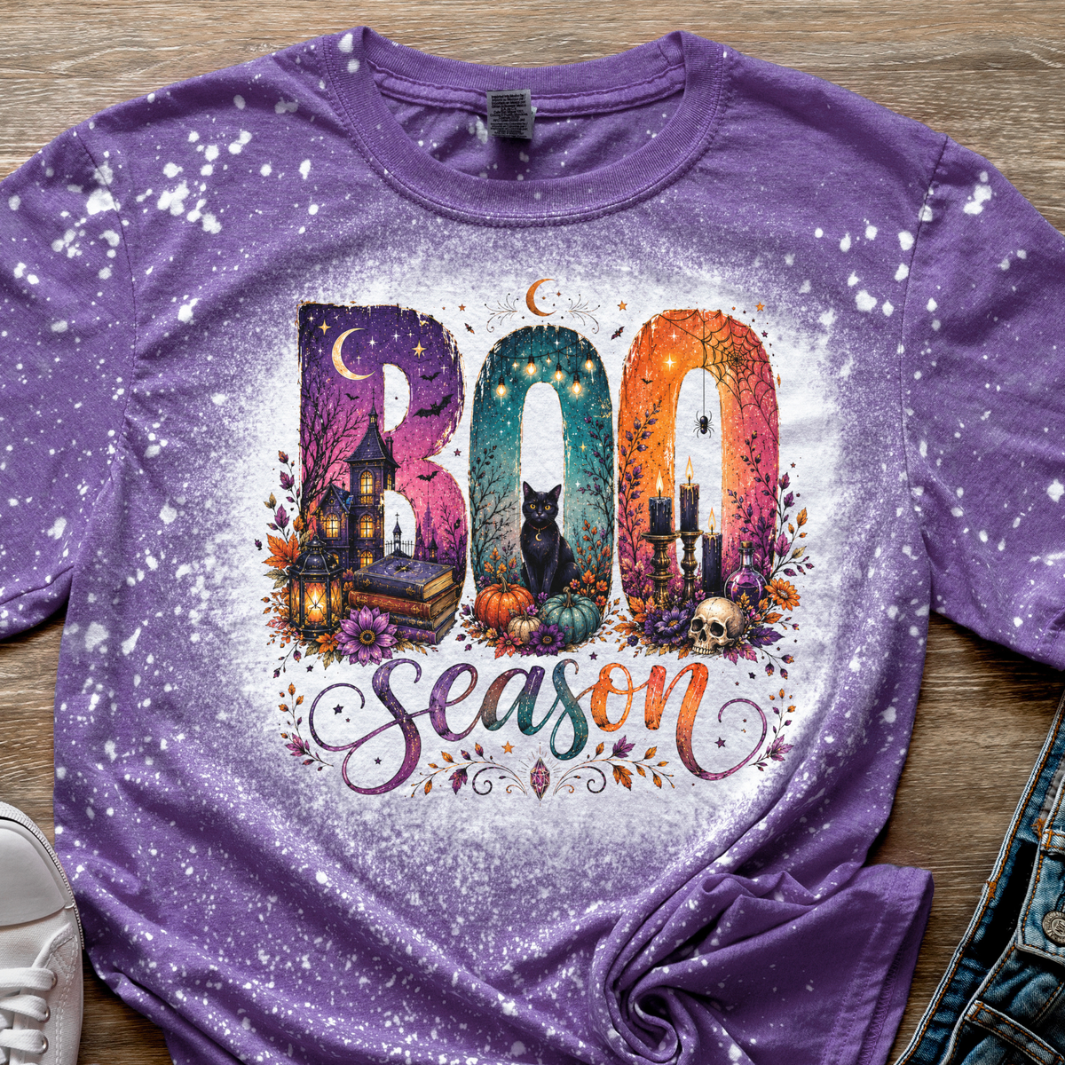 Boo Season Bleached Graphic Tee | Spooky Halloween Shirt