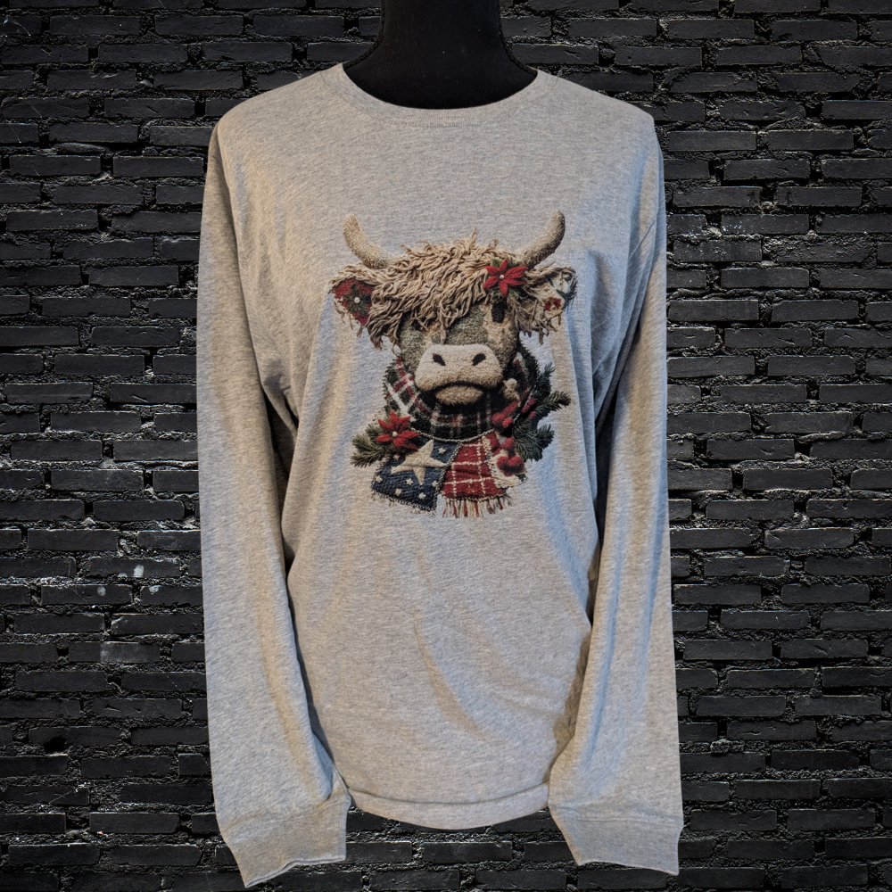 🐮 Faux Yarn Highland Cow Long Sleeve Tee