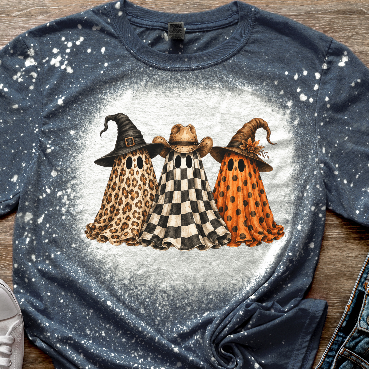 Ghost Trio Bleached Graphic Tee | Cute Halloween Ghost Shirt