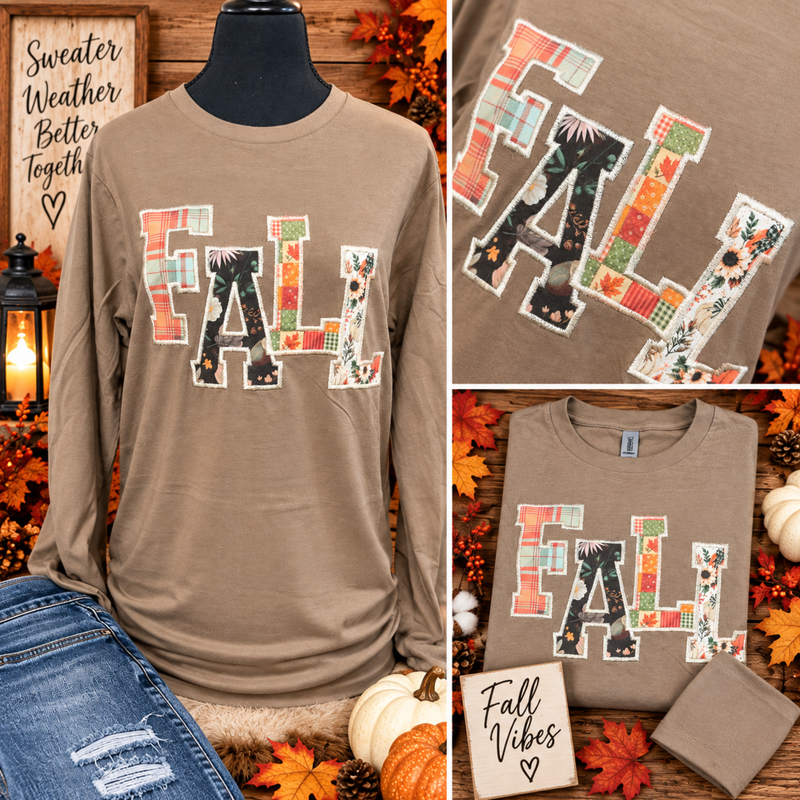 Patchwork FALL Appliqué Long Sleeve Shirt