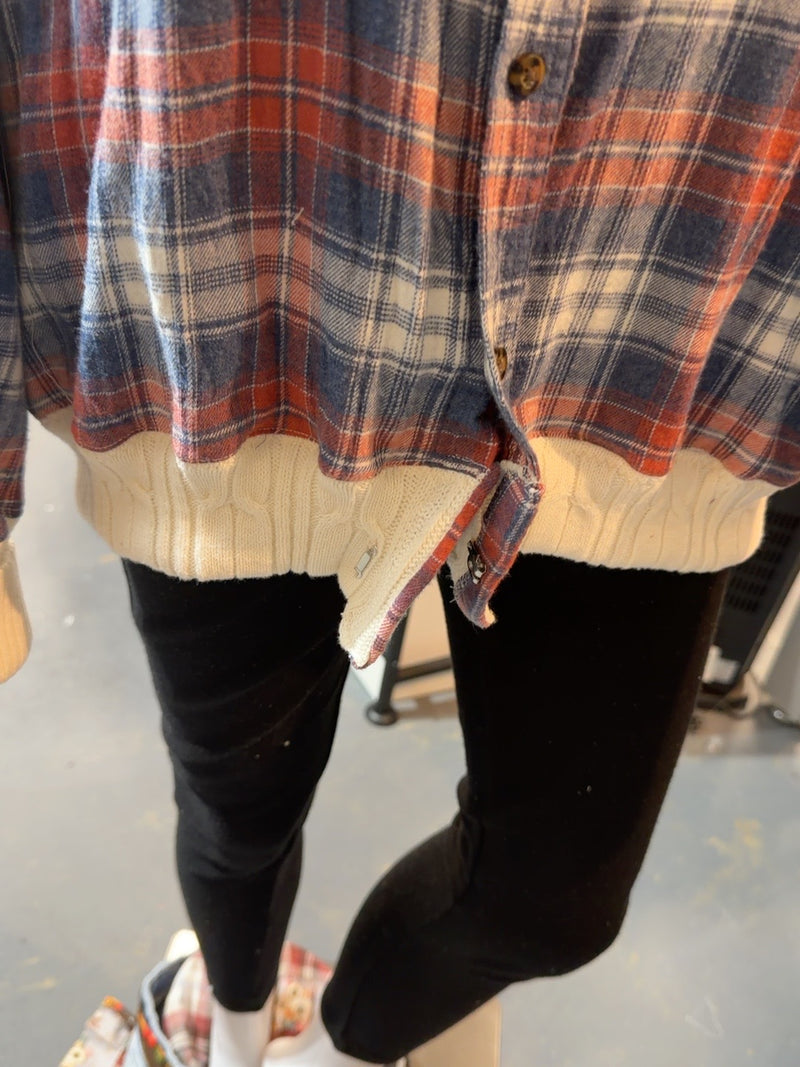 Actual handmade flannel detail showing hidden closure construction
