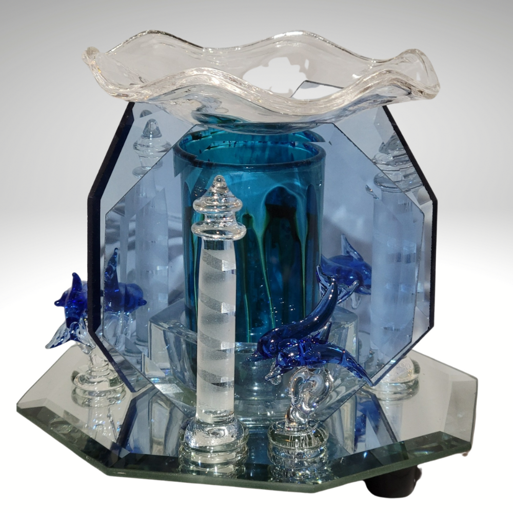 Dolphins Light House Glass Electric Oil/Wax with Light Dimmer