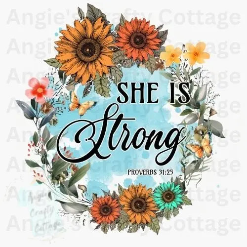 She Is Strong Boho Flowers Digital PNG File Angie's Crafty Cottage
