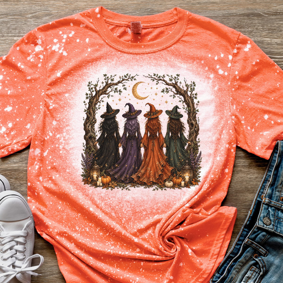 Witch Sisters Bleached Graphic Tee | Halloween Witch Shirt