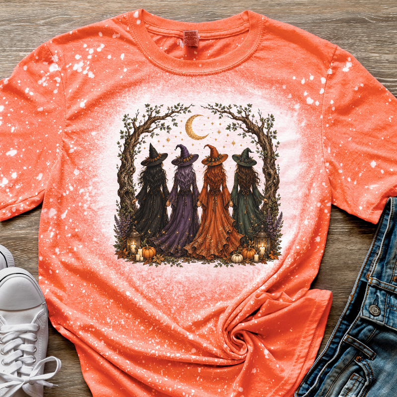 Witch Sisters Bleached Graphic Tee | Halloween Witch Shirt