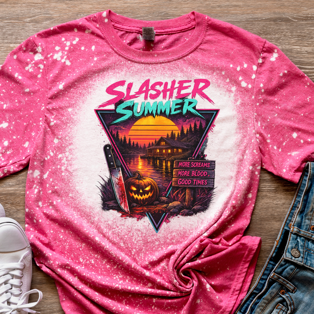 Slasher Summer Bleached Graphic Tee | Retro Horror Halloween T-Shirt