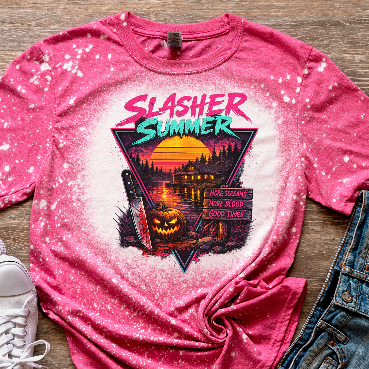 Slasher Summer Bleached Graphic Tee | Retro Horror Halloween T-Shirt