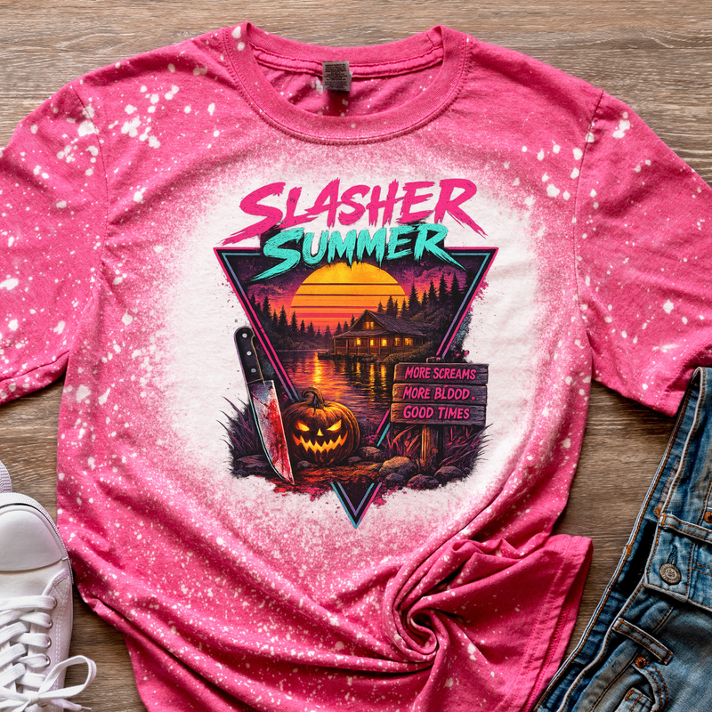 Slasher Summer Bleached Graphic Tee | Retro Horror Halloween T-Shirt