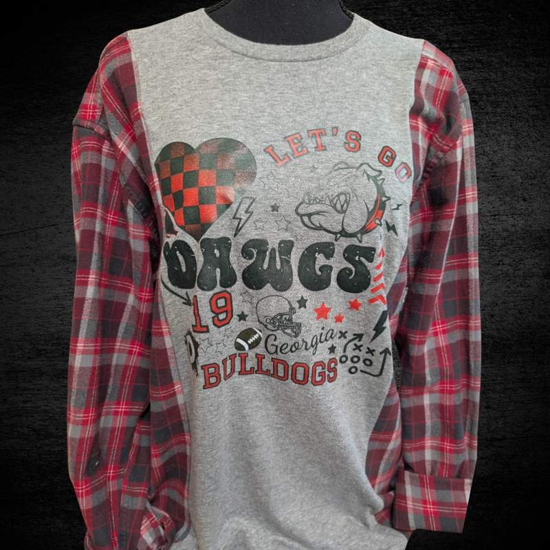 Upcycled Georgia Bulldogs Flannel Sleeve Shirt – Let's Go Dawgs – Size M/L