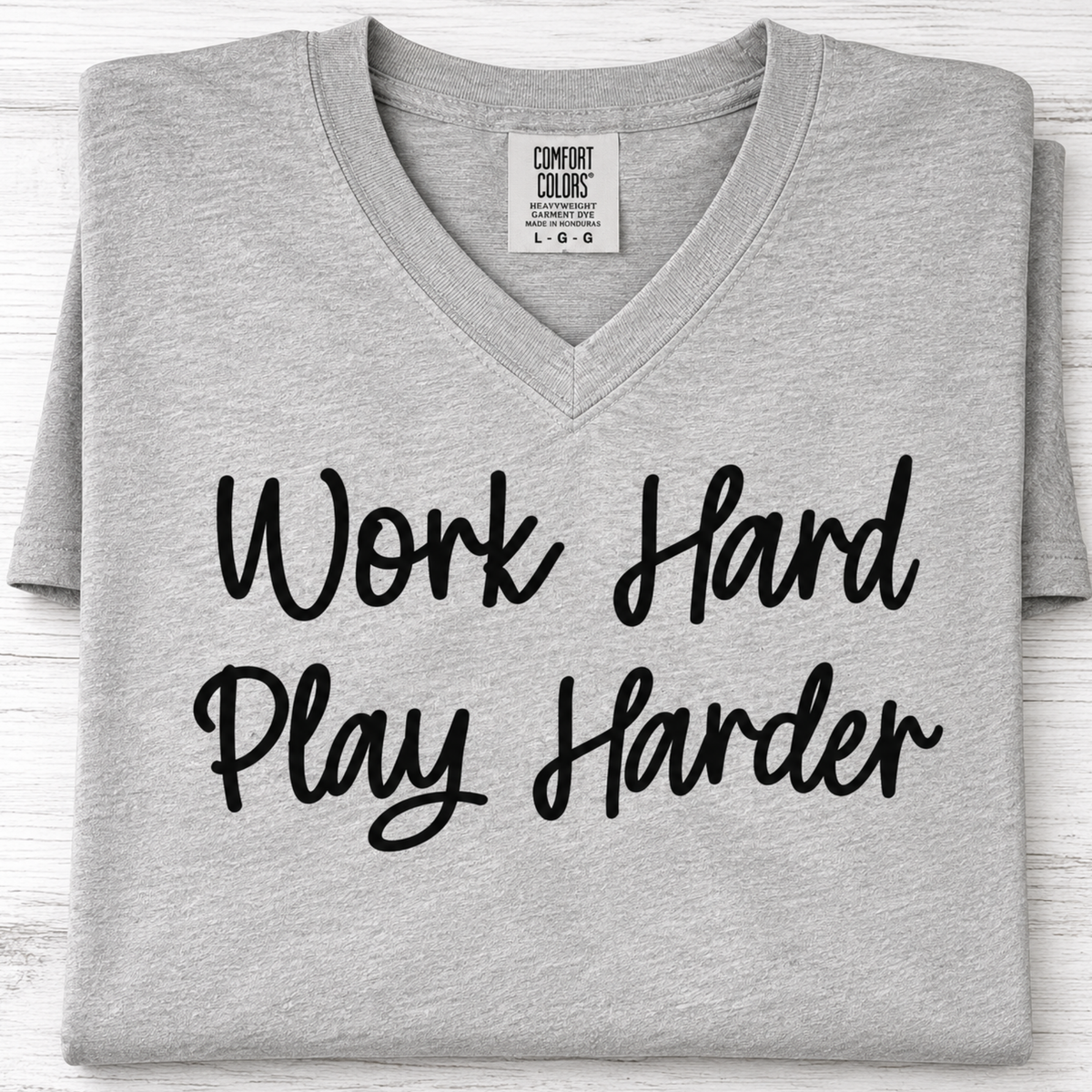 Work Hard Play Harder Graphic Tee | Motivational Shirt for Women | Crew Neck, V-Neck & Racerback Tank