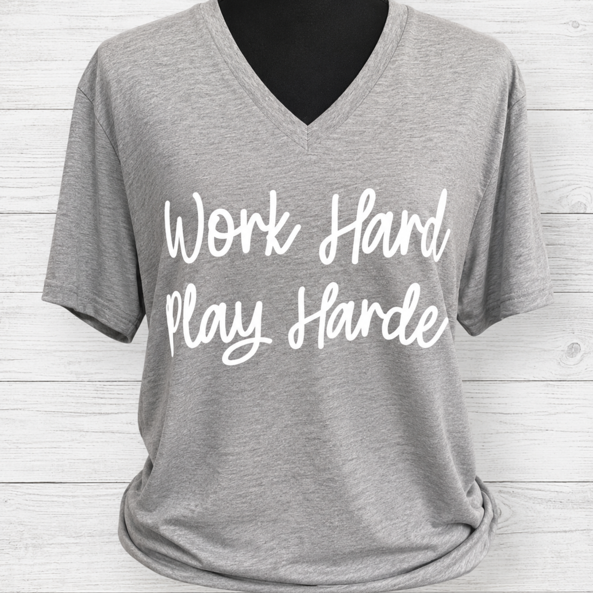 Work Hard Play Harder Graphic Tee | Motivational Shirt for Women | Crew Neck, V-Neck & Racerback Tank