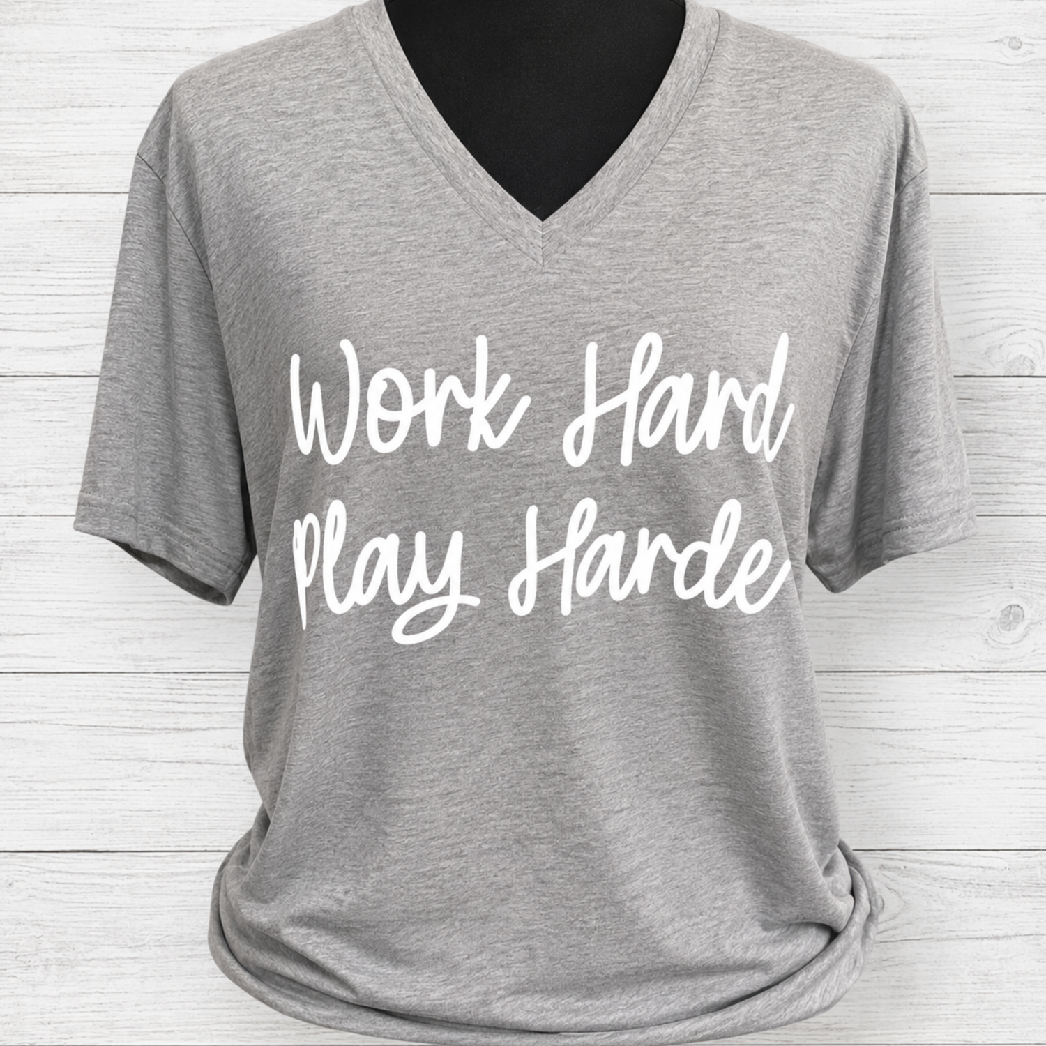 Work Hard Play Harder Graphic Tee | Motivational Shirt for Women | Crew Neck, V-Neck & Racerback Tank