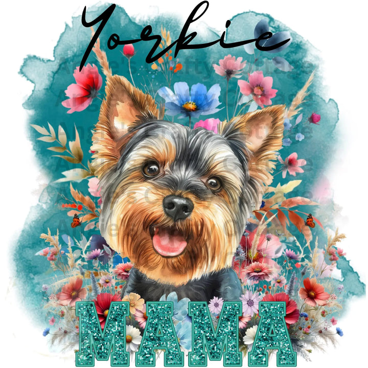 Yorkie Teal DTF Transfer Angie's Crafty Cottage