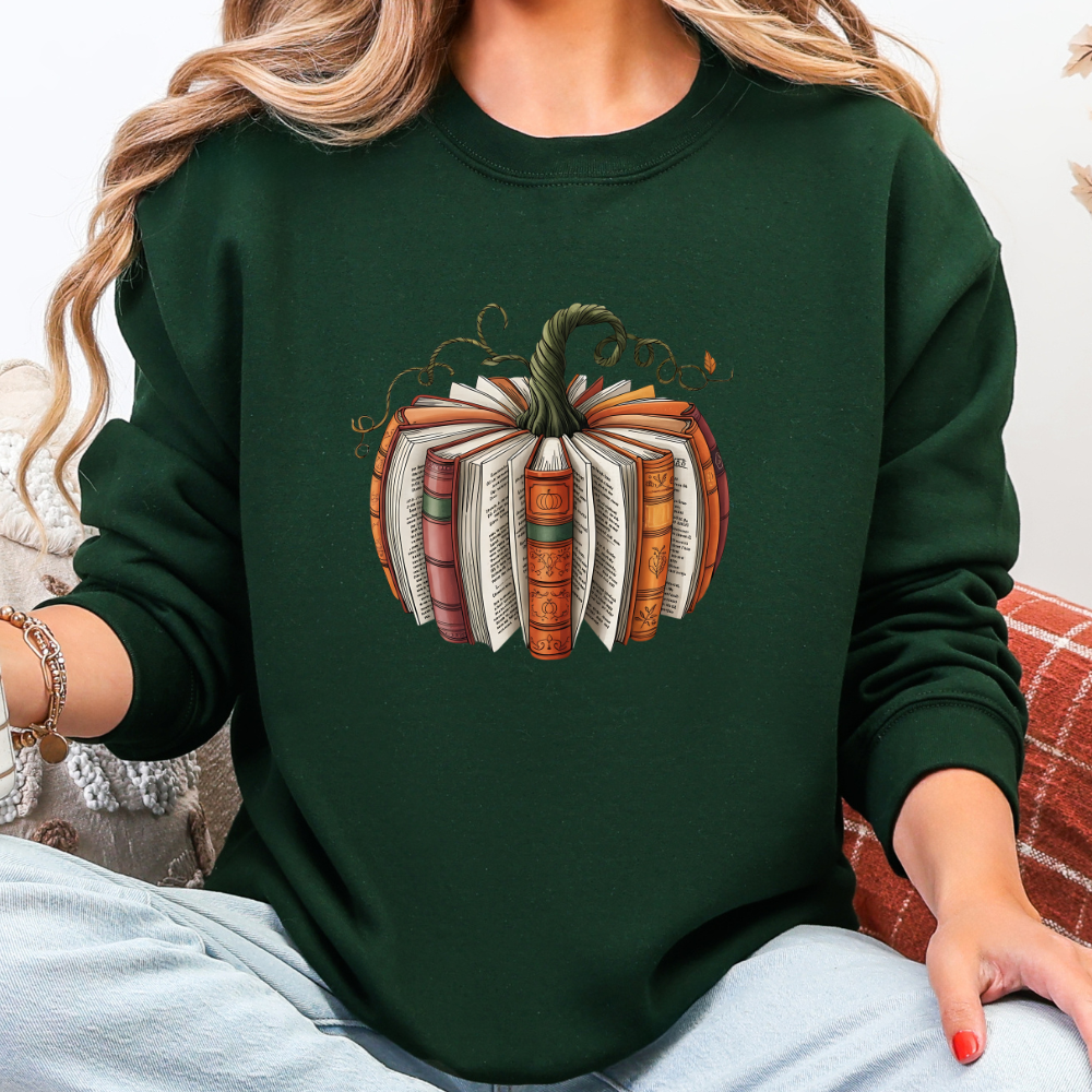 Books Pumpkin DTF Print Sweatshirt | Fall Book Lover Crewneck