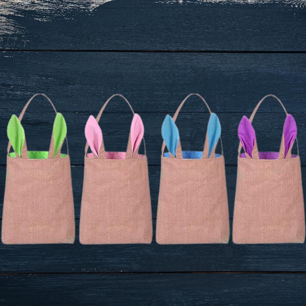 Easter Bunny Basket Personalized with Embroidery, Rustic Style, burlap