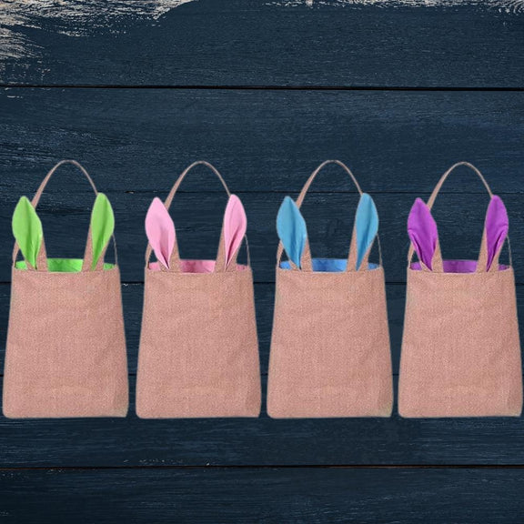 Easter Bunny Basket Personalized with Embroidery, Rustic Style, burlap