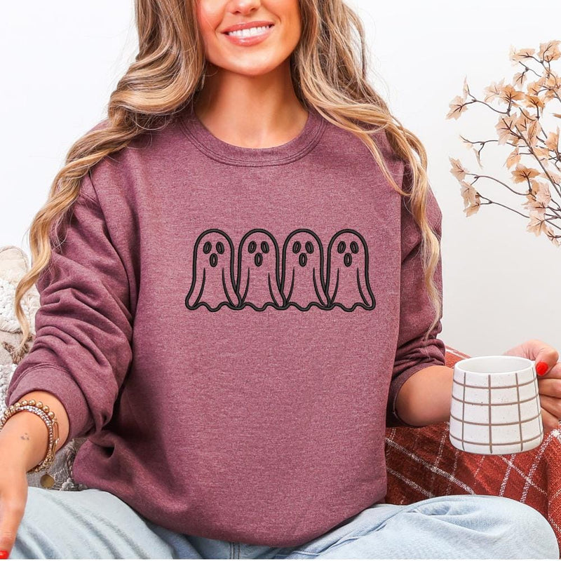 Embroidered Ghost Patchwork Sweatshirt: Spooky Autumn Appliqué Crewneck
