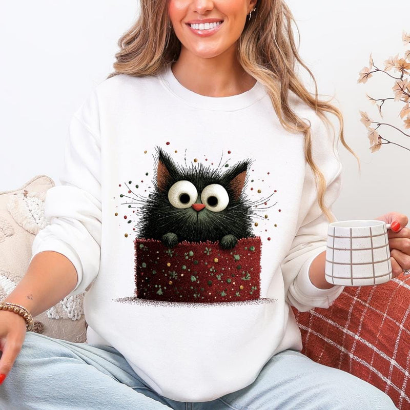 Festive Black Cat in Speckled Box – Printable Art & Clipart