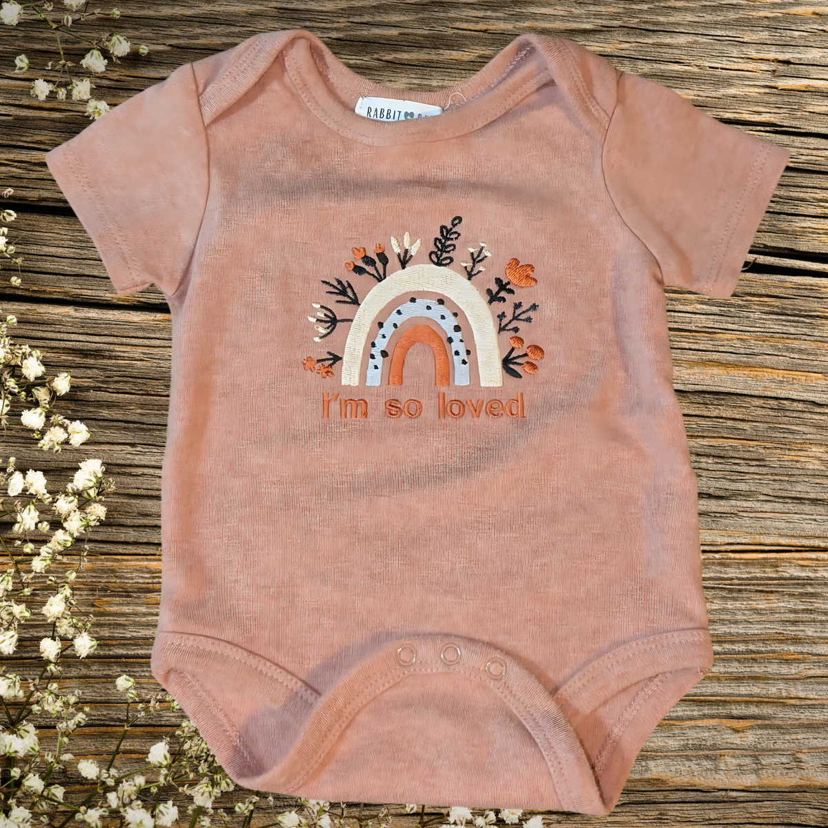 Boho Rainbow Embroidery,  I'm So Loved onesie