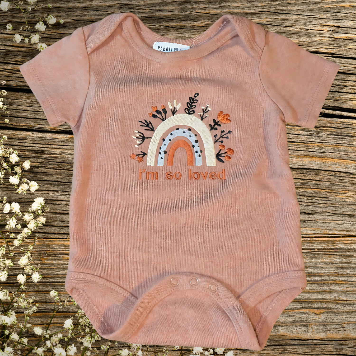 Boho Rainbow Embroidery,  I'm So Loved onesie